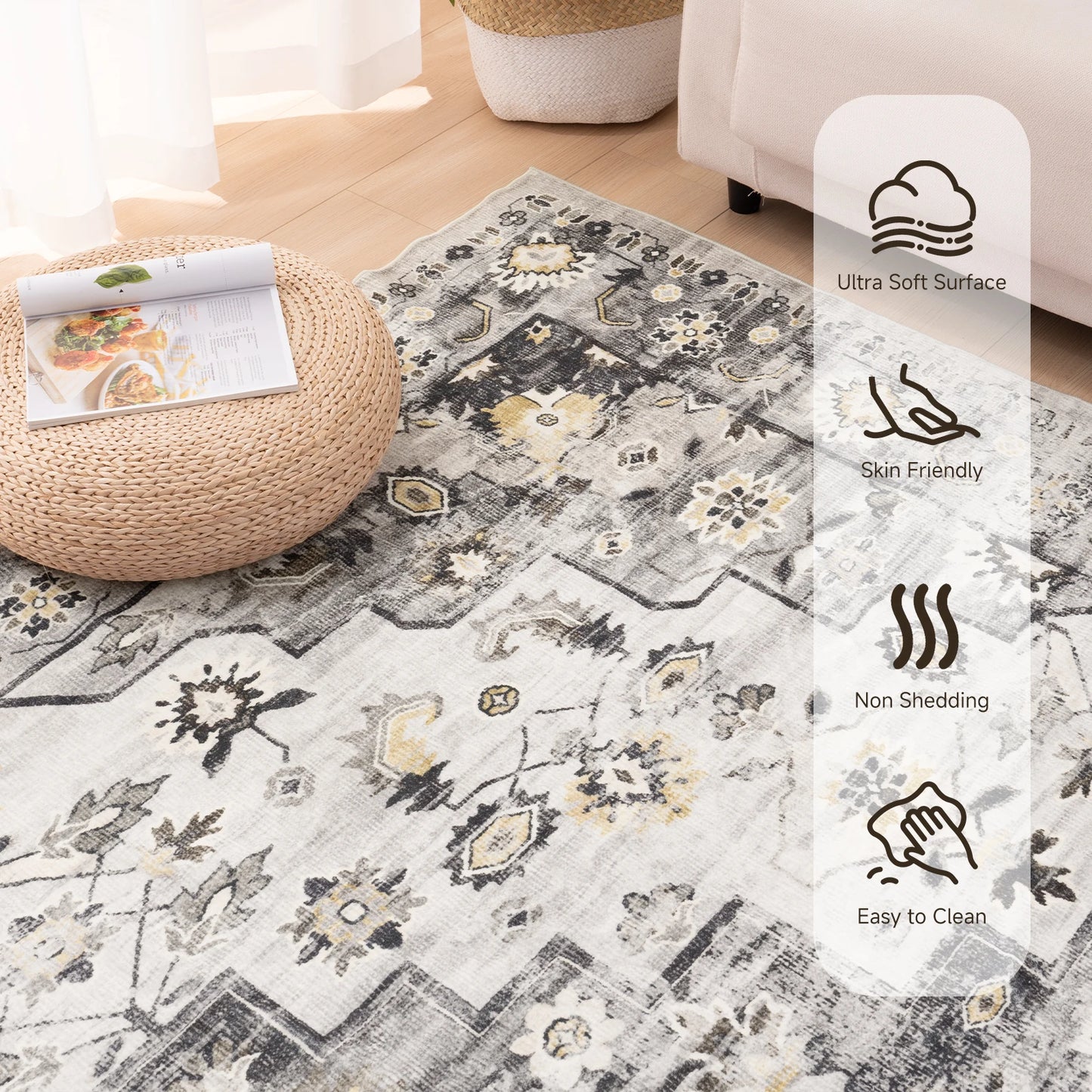 BohoFarm – Washable Grey Vintage Rug