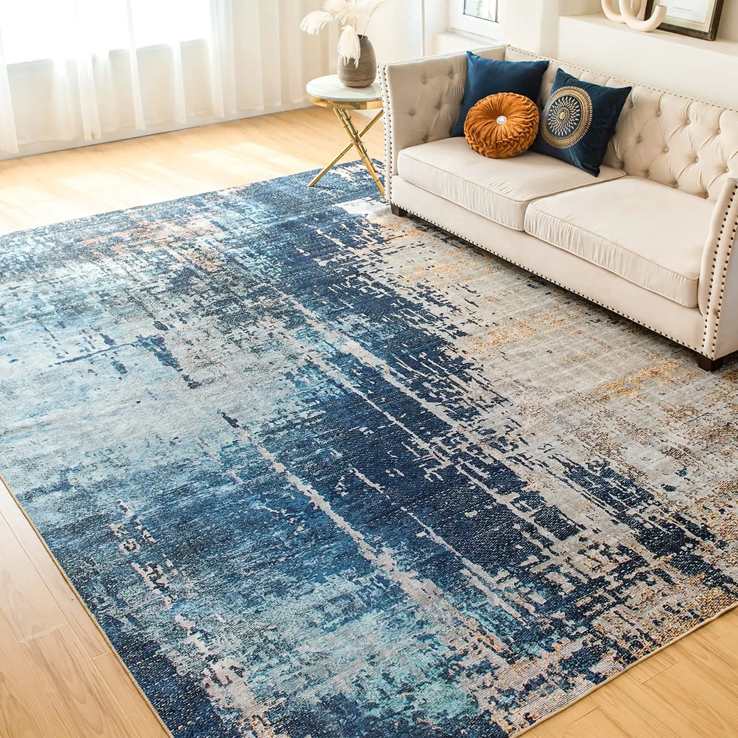 Orhopui Modern Weave – Blue Abstract Washable Rug