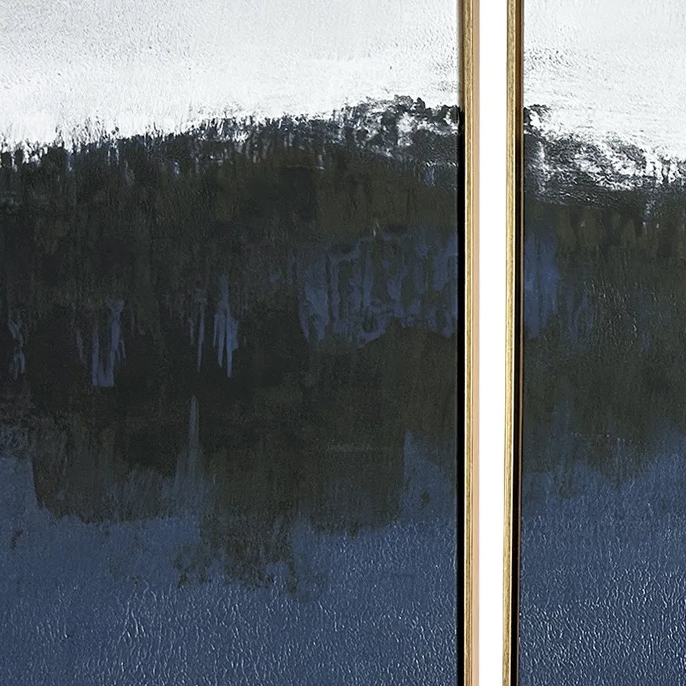 Set of Three Sapphire Abstract Gold Floater Frame Wall Art HMS Wall Accents