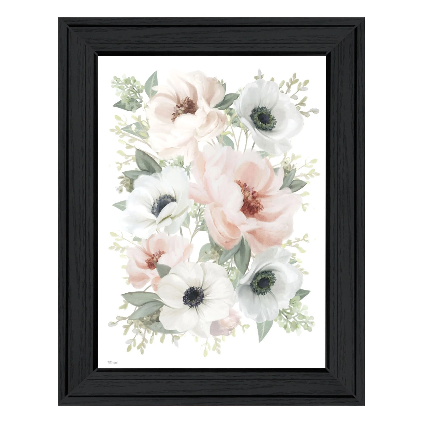 HMS Peony Floral Block Wall Art Black Framed Print