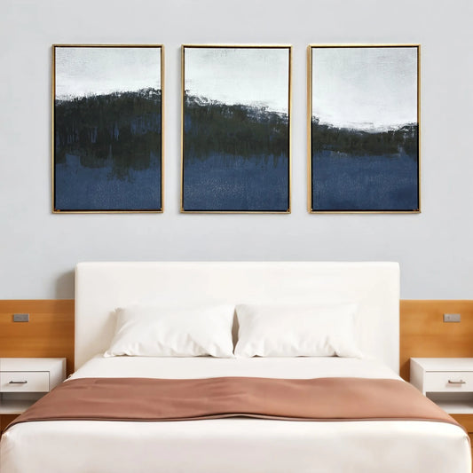 Set of Three Sapphire Abstract Gold Floater Frame Wall Art HMS Wall Accents