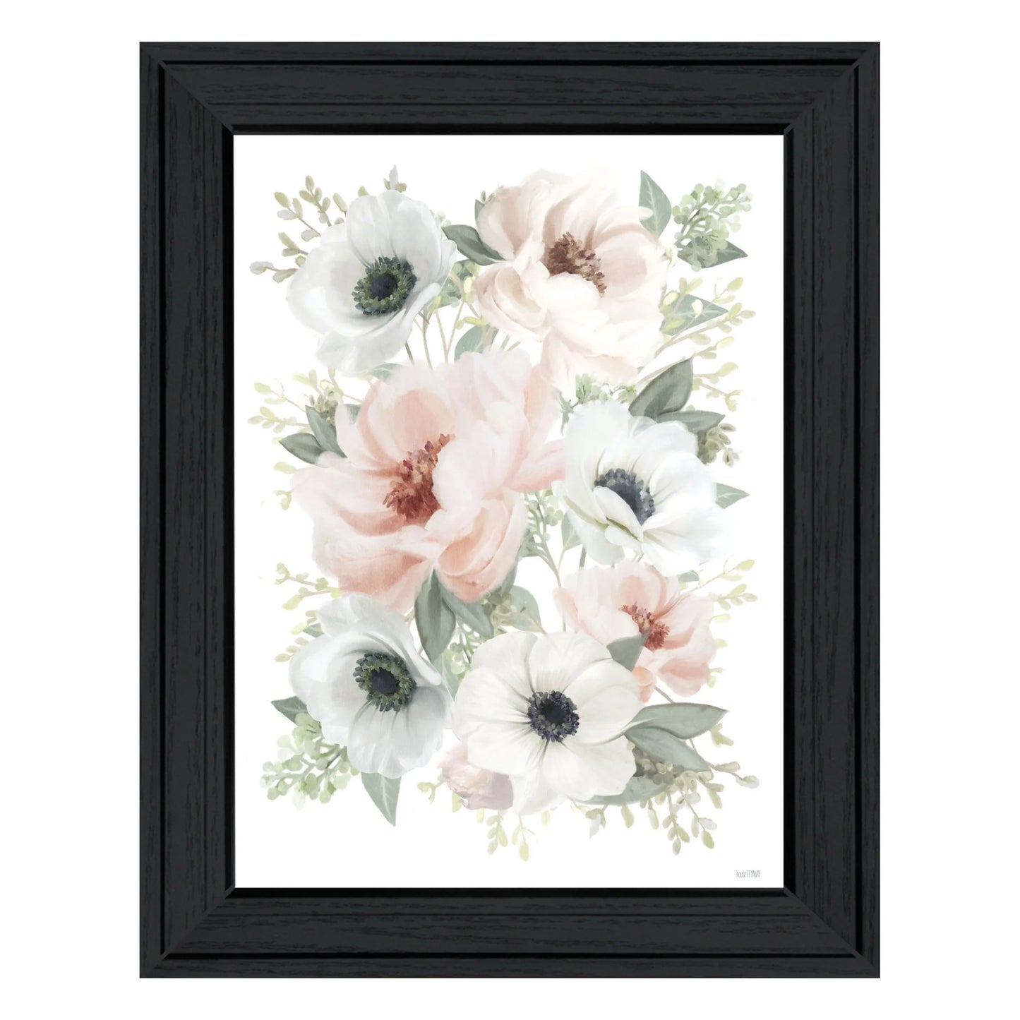 HMS Peony Floral Block Wall Art Black Framed Print