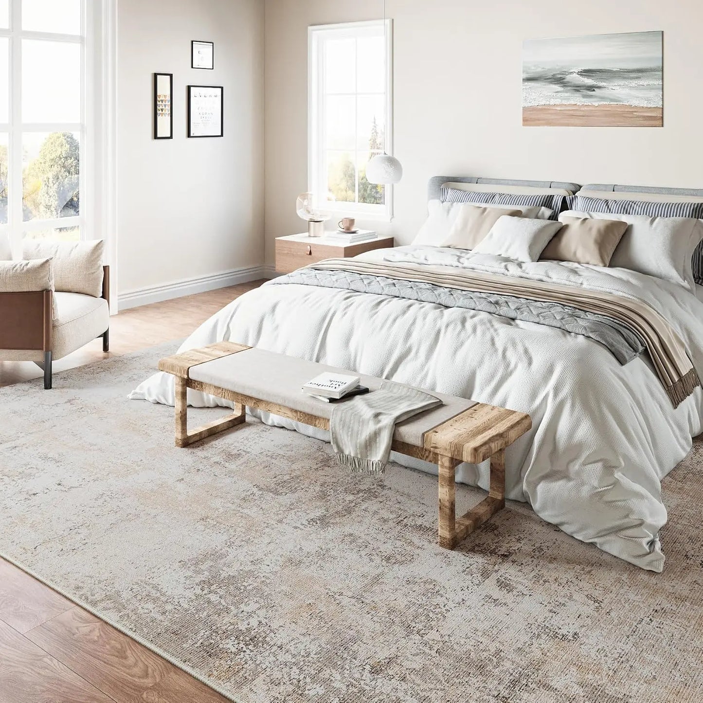 UrbanEase – 10x14 Washable Beige & Grey Abstract Rug