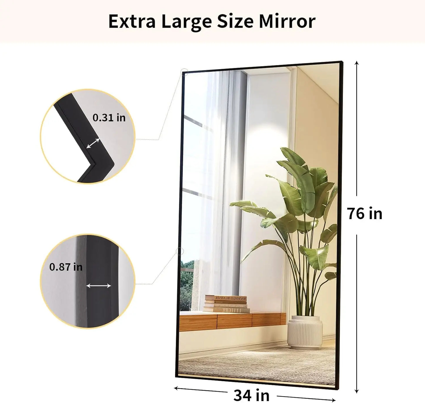 Full‑Length Mirror with Stand 34×76