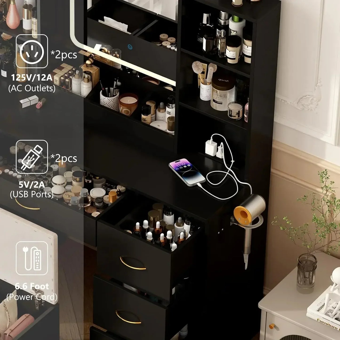 47" LED Vanity Desk with Mirror