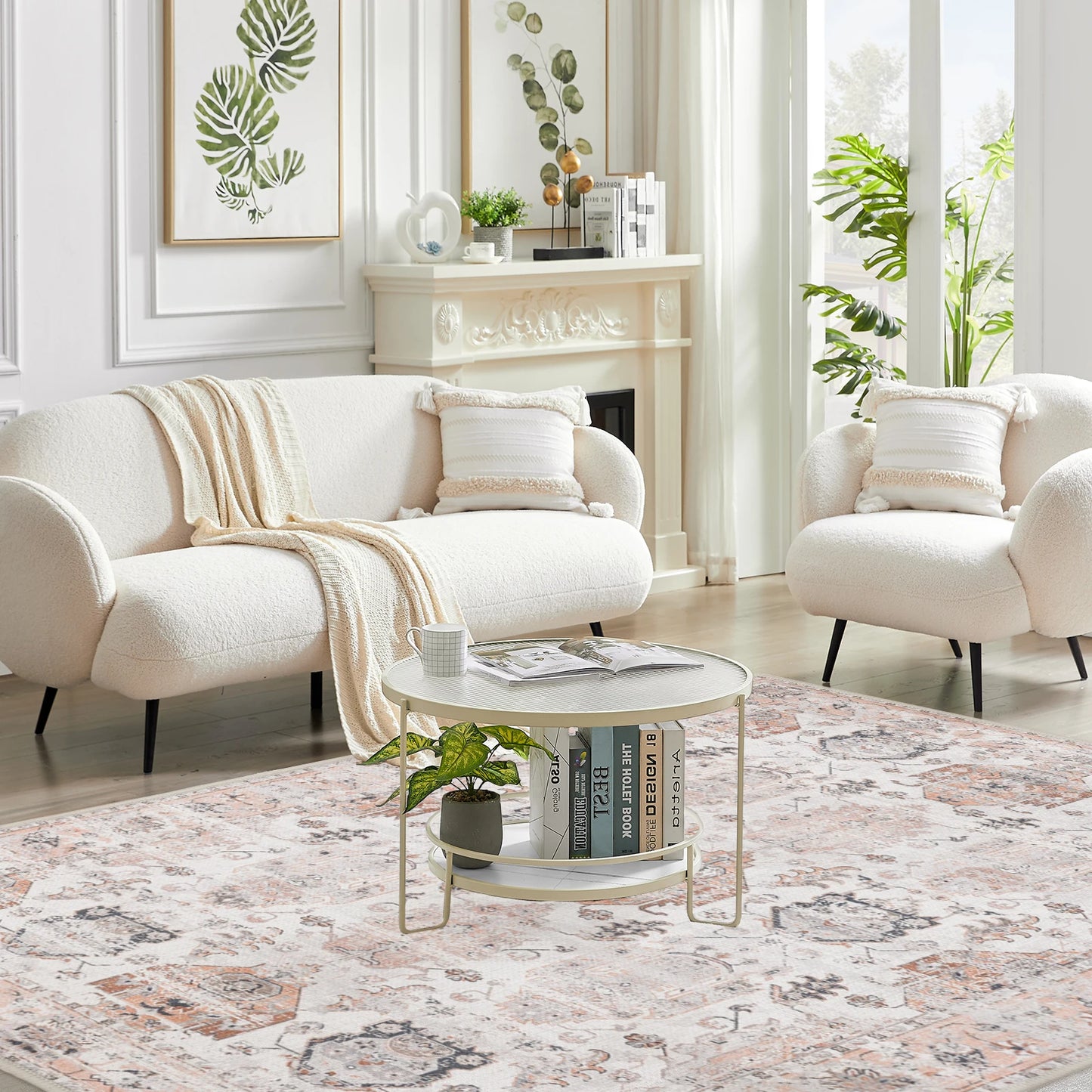 Area Rug Stain Resistant,Boho Vintage Distressed Washable Area Rugs with Non-Slip Rubber Backing,Printed Low-Pile Carpet