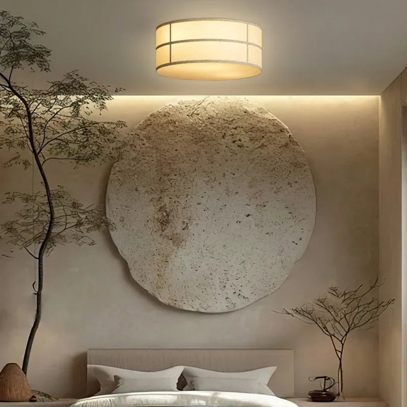 Wabi-Sabi Ivory Cloth Ceiling Light (LED, Round)
