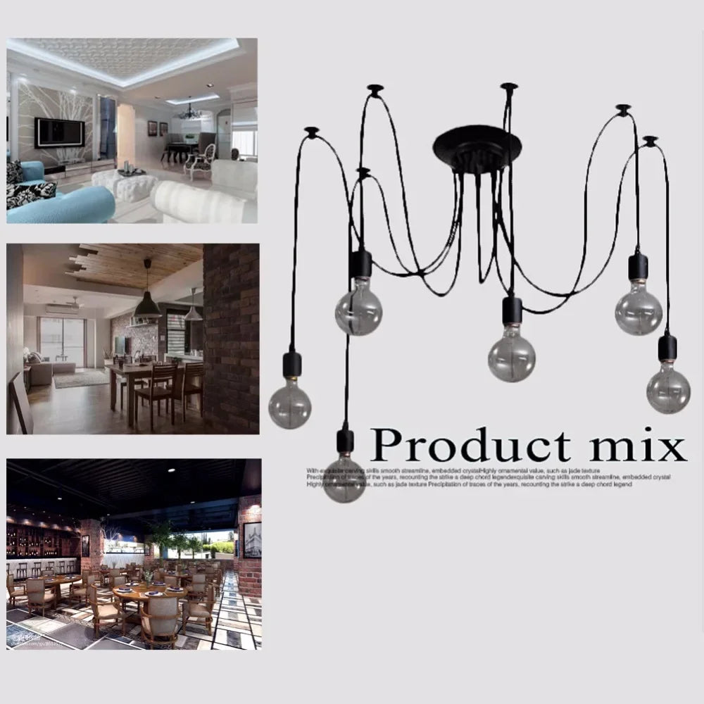 Vintage Nordic “Spider” Pendant Light (Multi-Head, Adjustable Cords)