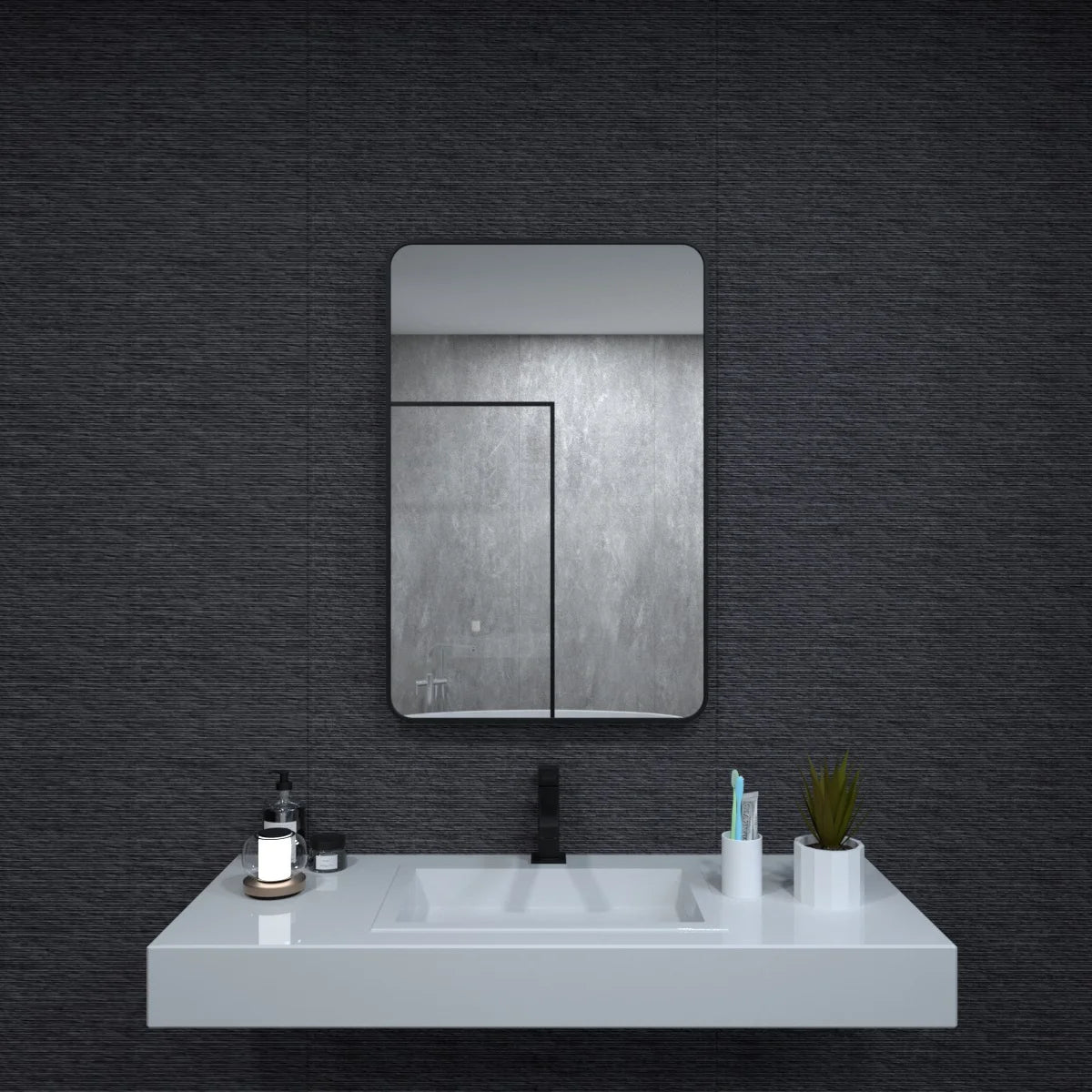 SleekFrame – Matte Black Aluminum Bathroom Wall Mirror