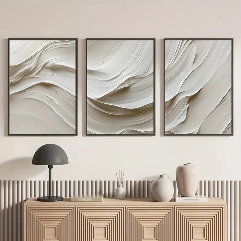 Neutral Beige Wavy Canvas Set (3)