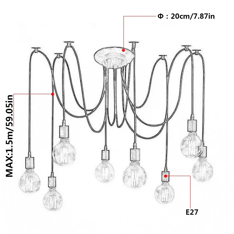 Vintage Nordic “Spider” Pendant Light (Multi-Head, Adjustable Cords)