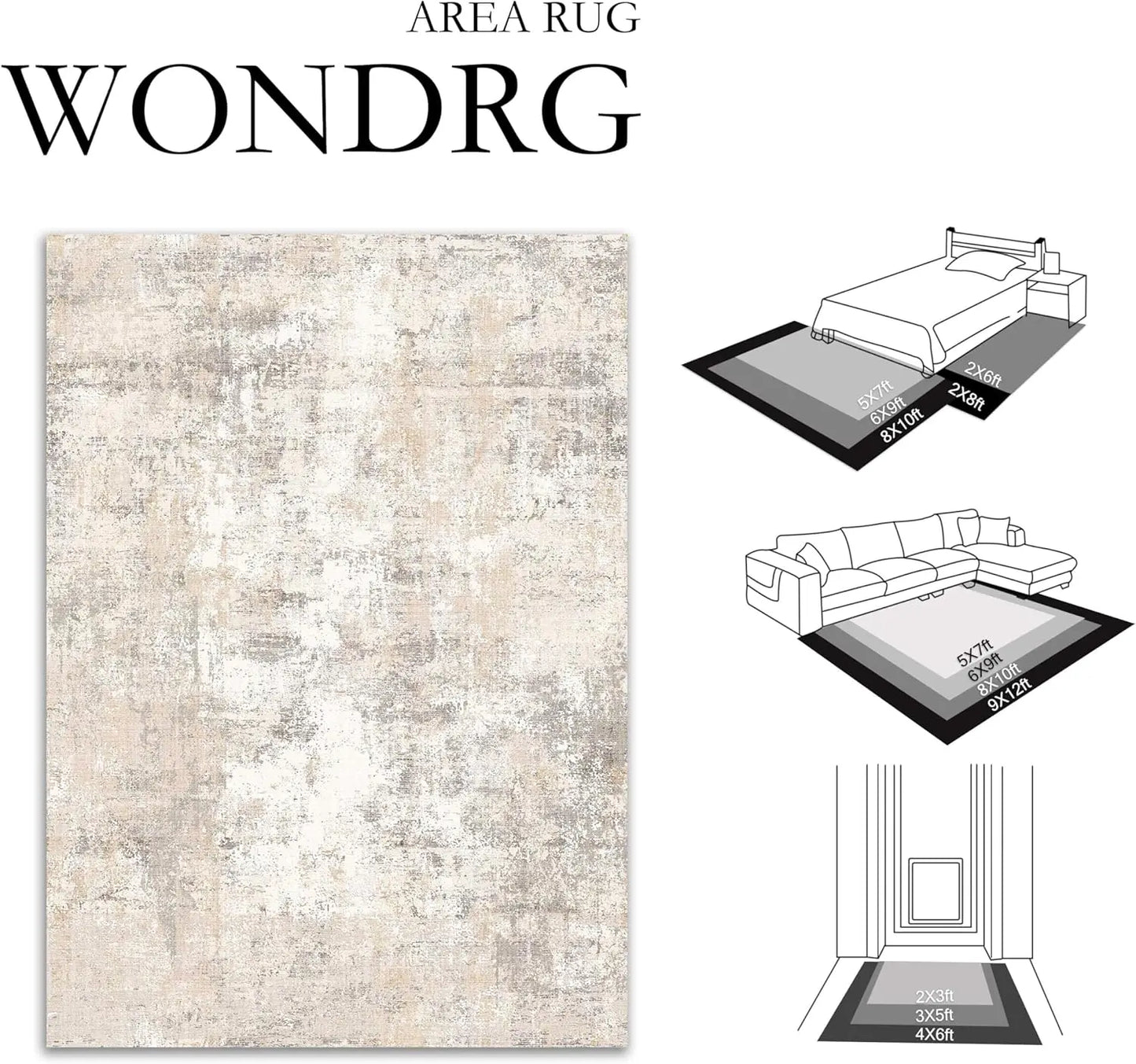 UrbanEase – 10x14 Washable Beige & Grey Abstract Rug