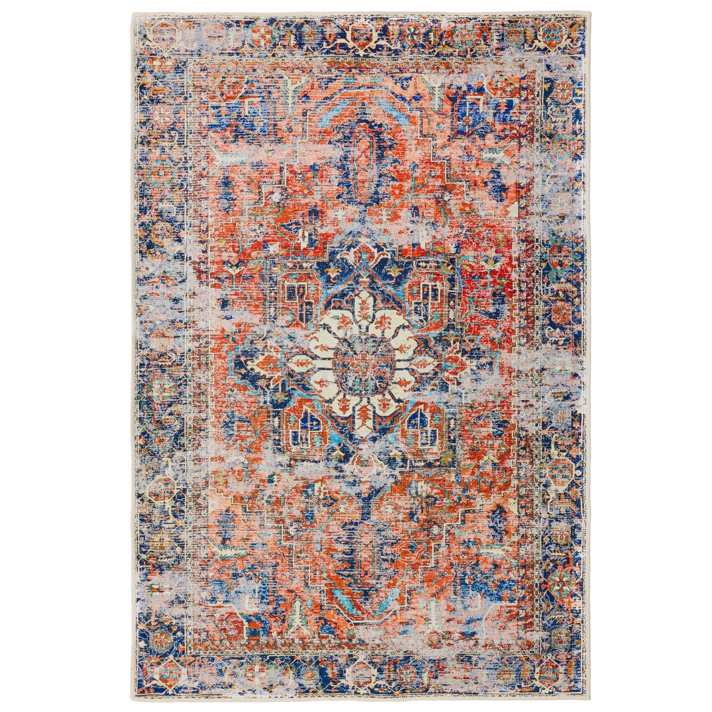 Area Rug Stain Resistant,Boho Vintage Distressed Washable Area Rugs with Non-Slip Rubber Backing,Printed Low-Pile Carpet