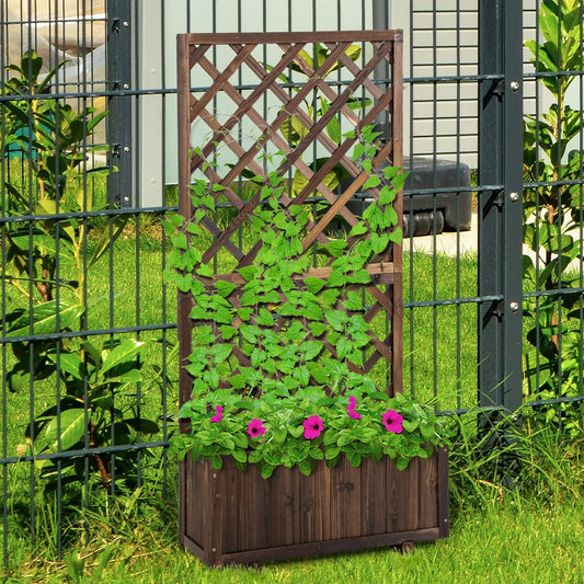 VineBox – Wooden Raised Garden Bed with Trellis (Brown)