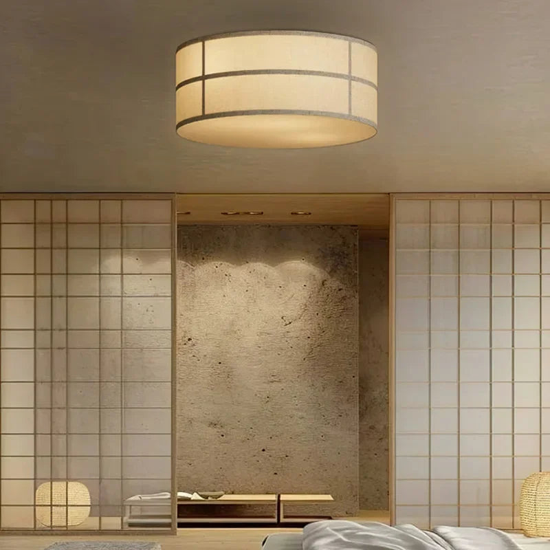 Wabi-Sabi Ivory Cloth Ceiling Light (LED, Round)