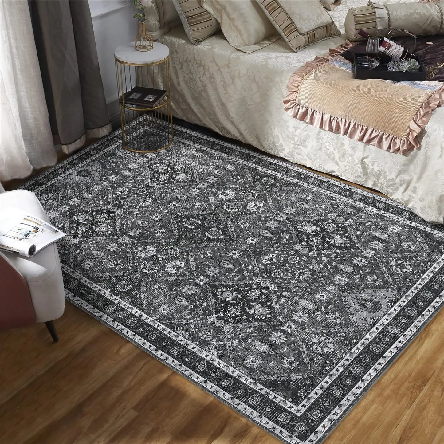 Moroccan Trellis – 8x10 Washable Distressed Grey Rug