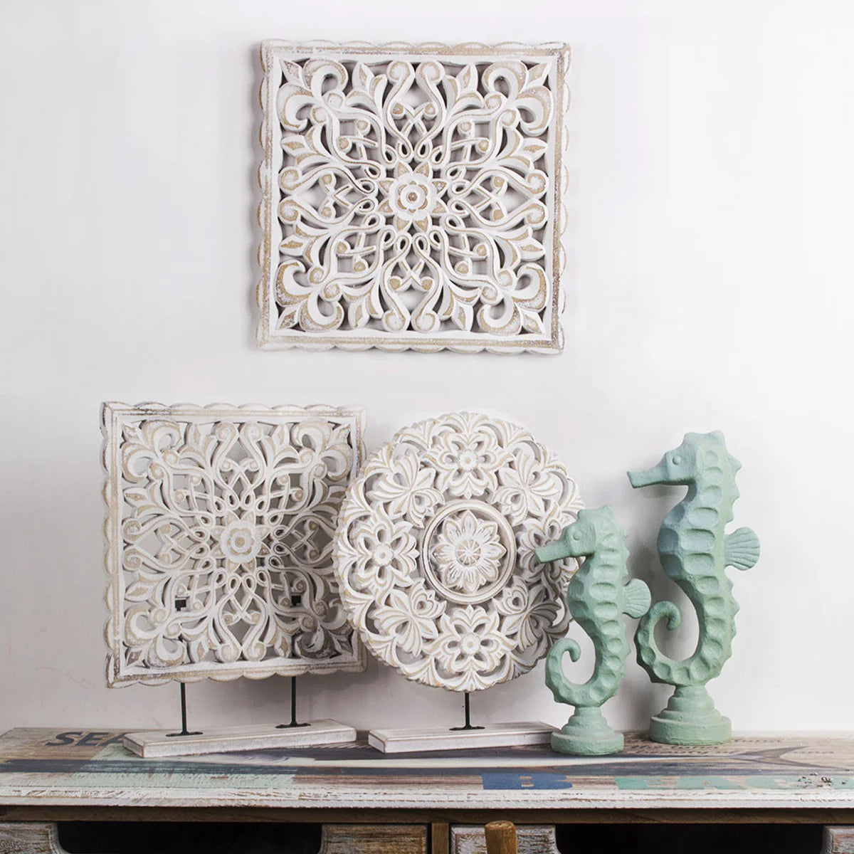 Ornate Bloom – Hollow Carved Wooden Floral Wall Panel