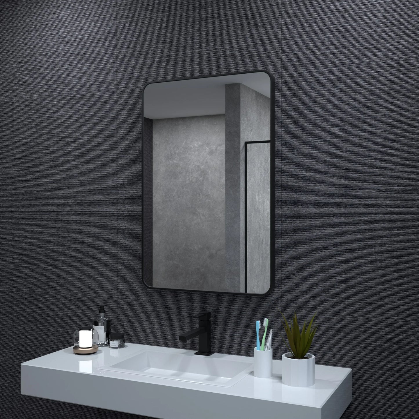 SleekFrame – Matte Black Aluminum Bathroom Wall Mirror