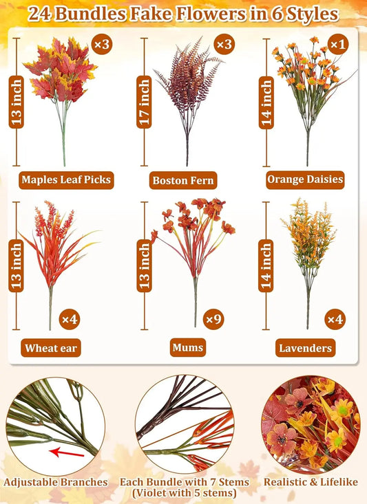 Autumn Glow – Artificial Fall Flower Bundle (24-Pack)
