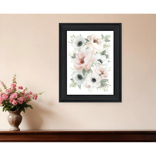 HMS Peony Floral Block Wall Art Black Framed Print