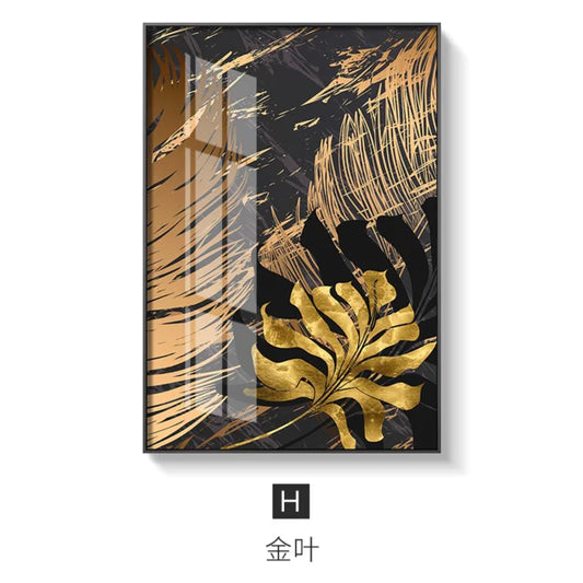 Nordic Gold – Golden Leaf Canvas Wall Art (Black Background)