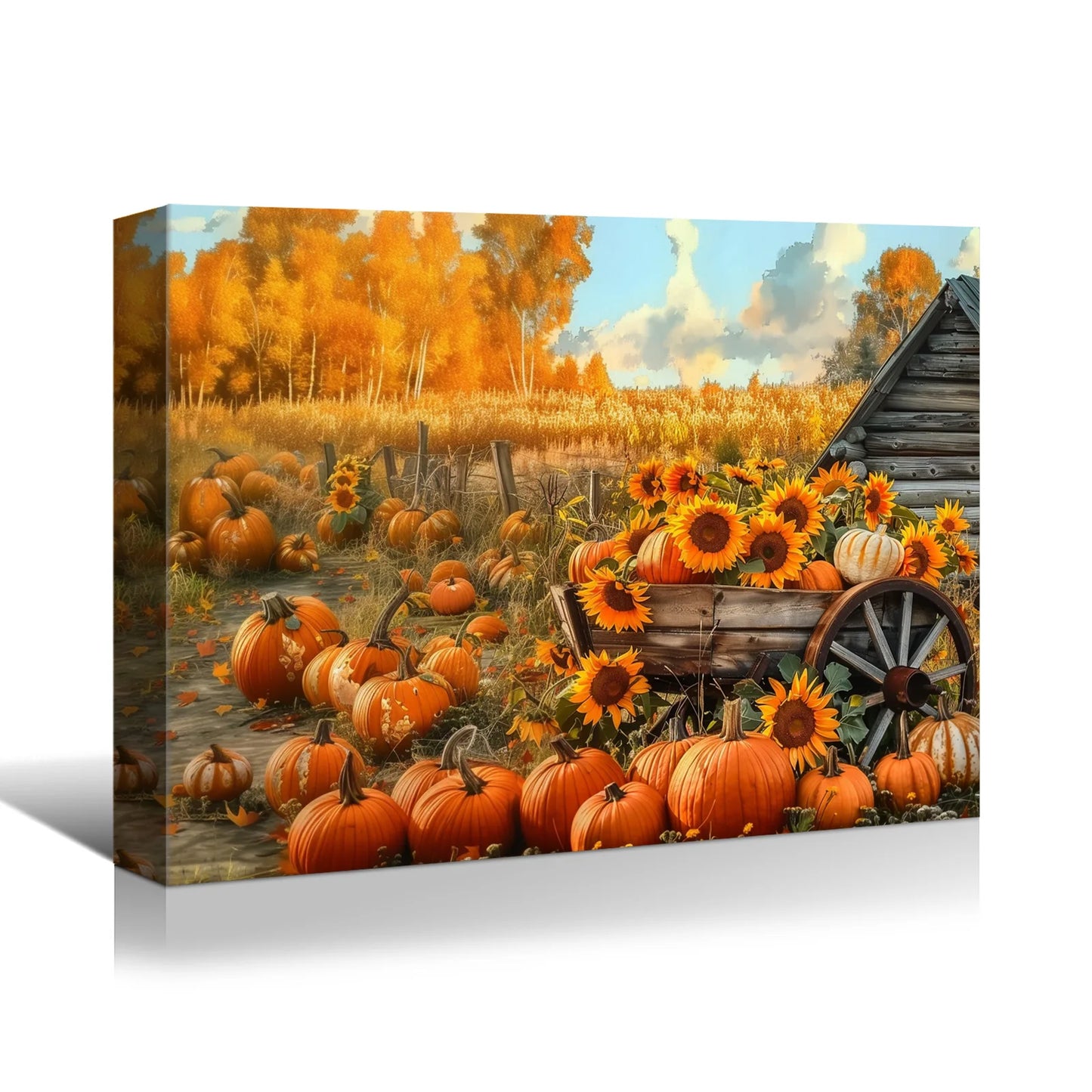 Harvest Glow – Pumpkin & Autumn Leaves Canvas Wall Art