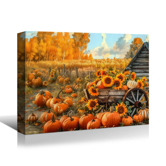 Harvest Glow – Pumpkin & Autumn Leaves Canvas Wall Art