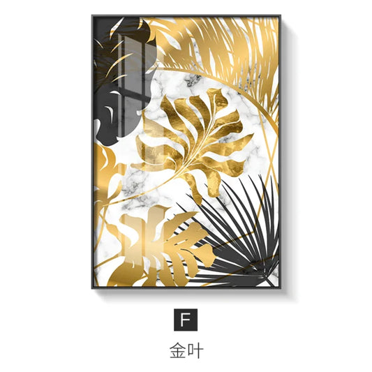 Nordic Gold – Golden Leaf Canvas Wall Art (Mixed Abstract)