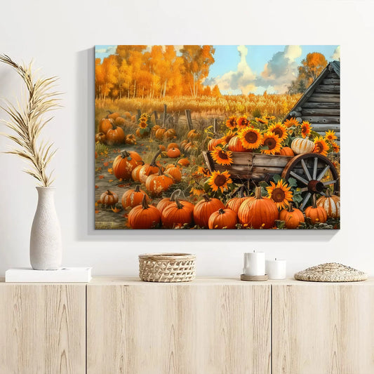 Harvest Glow – Pumpkin & Autumn Leaves Canvas Wall Art