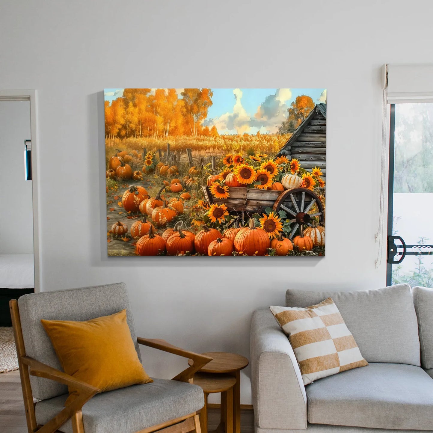 Harvest Glow – Pumpkin & Autumn Leaves Canvas Wall Art