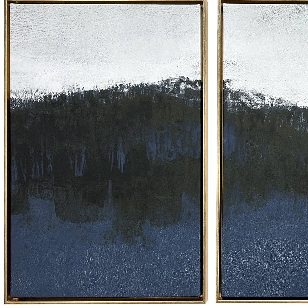 Set of Three Sapphire Abstract Gold Floater Frame Wall Art HMS Wall Accents