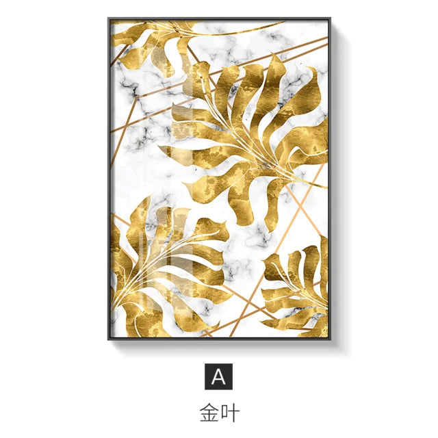 Nordic Gold – Golden Leaf Canvas Wall Art (White Background)