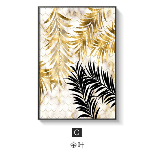 Storm Leaf – Golden Canvas Wall Art (Gray Base)