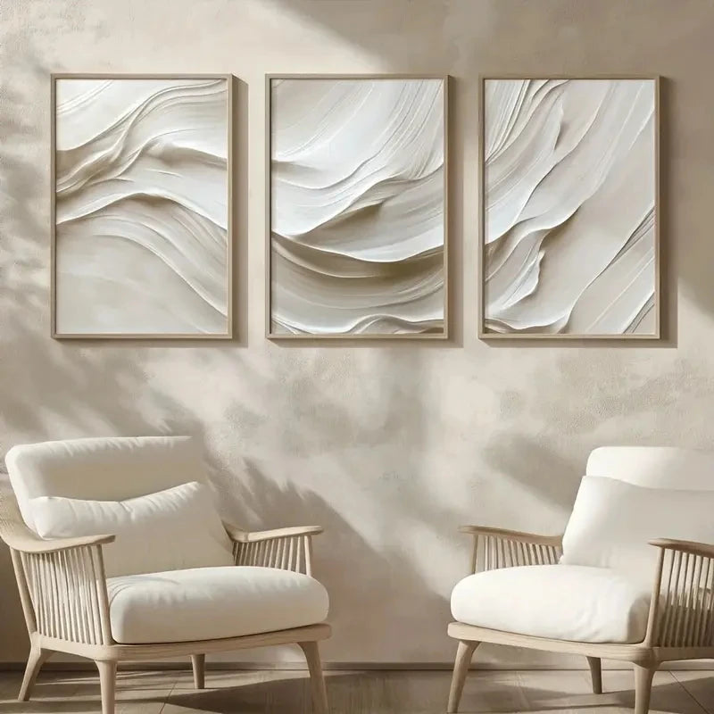 Neutral Beige Wavy Canvas Set (3)