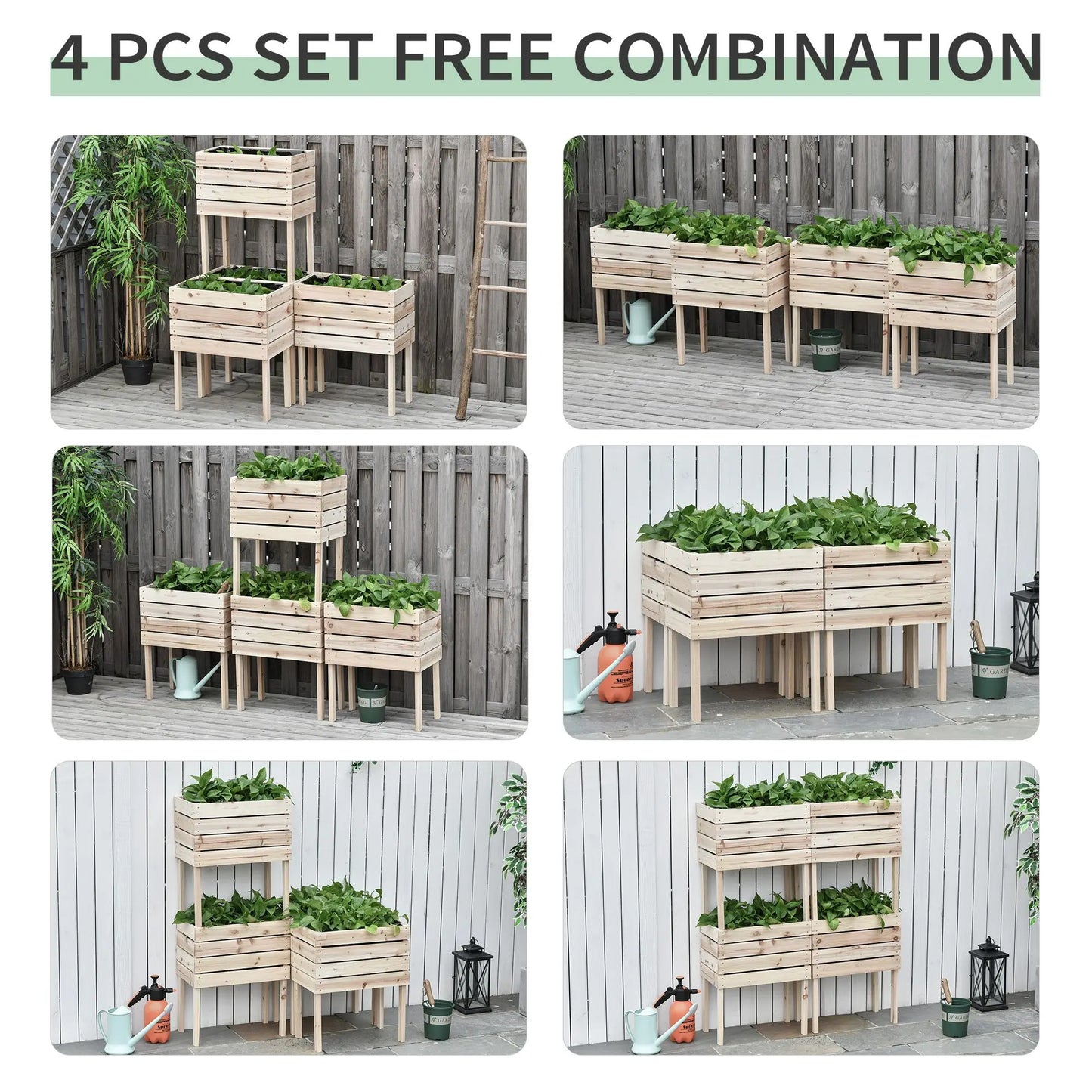 Woodland Grow – 4PCS Outdoor Wooden Raised Planter Box Kit
