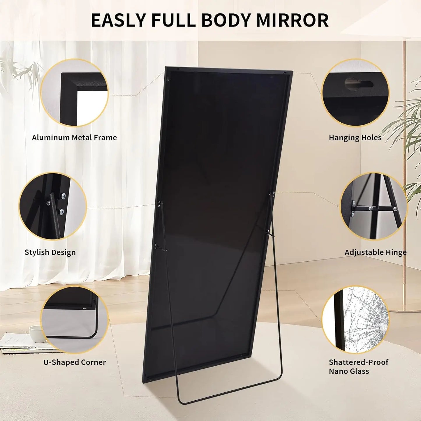 Full‑Length Mirror with Stand 34×76