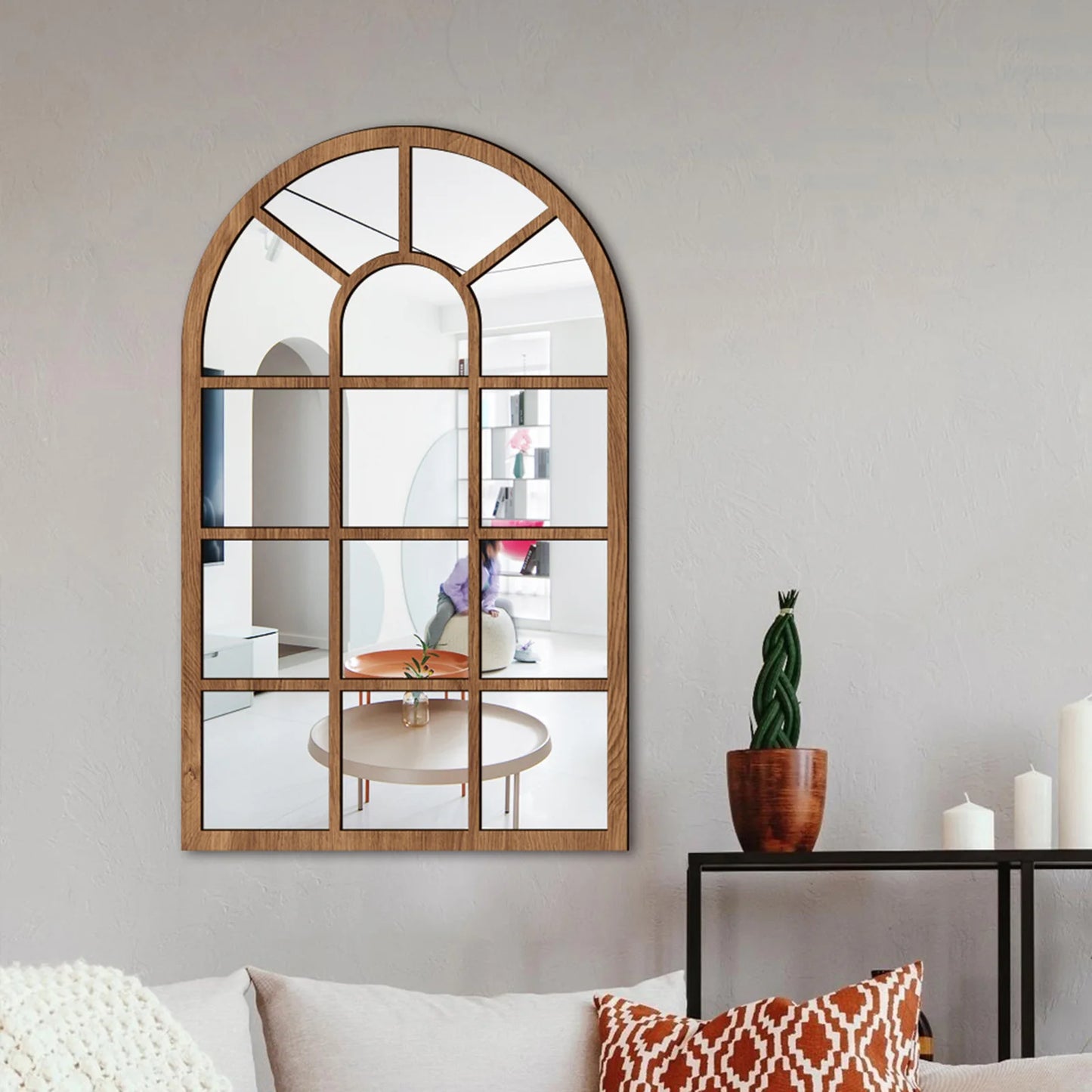 Arched Windowpane Wall Mirror
