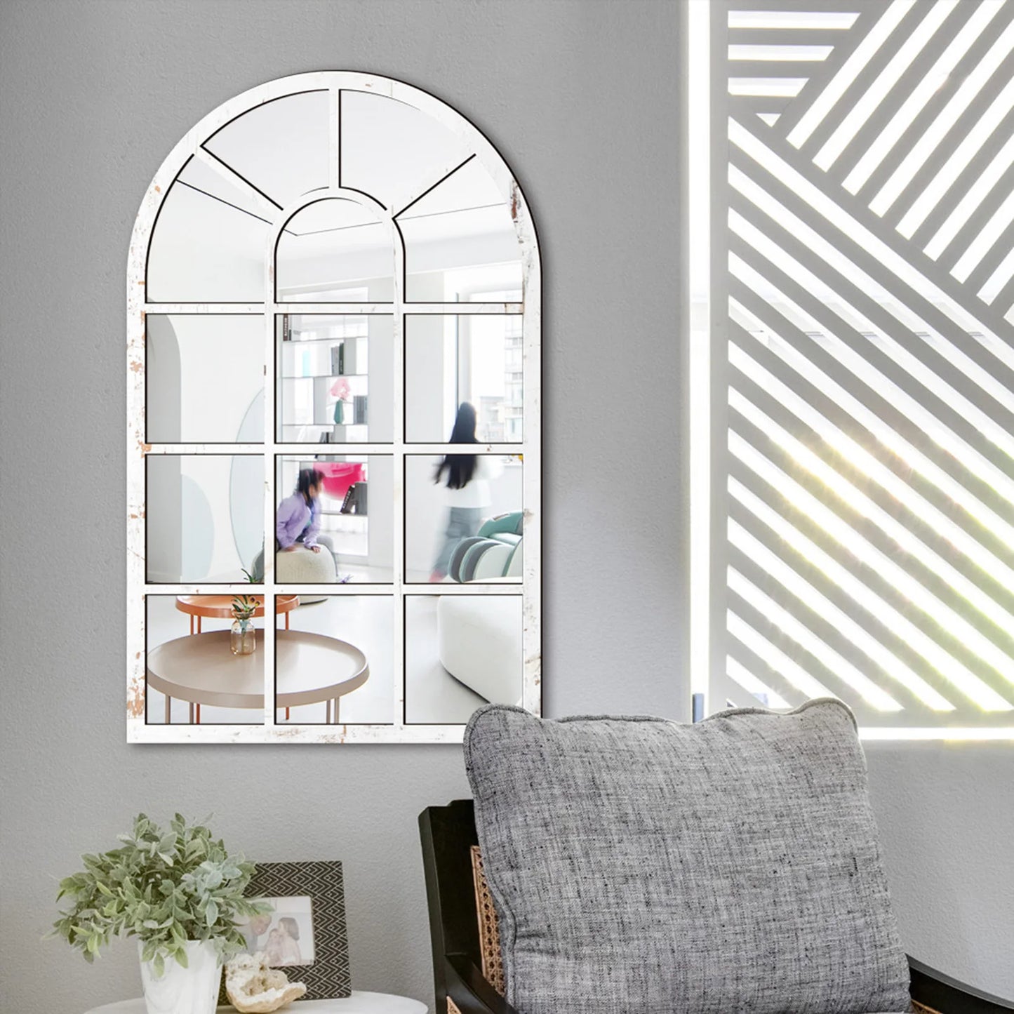 Arched Windowpane Wall Mirror