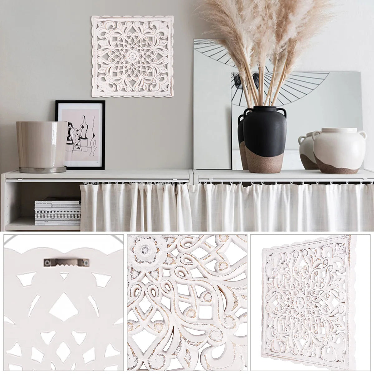 Ornate Bloom – Hollow Carved Wooden Floral Wall Panel