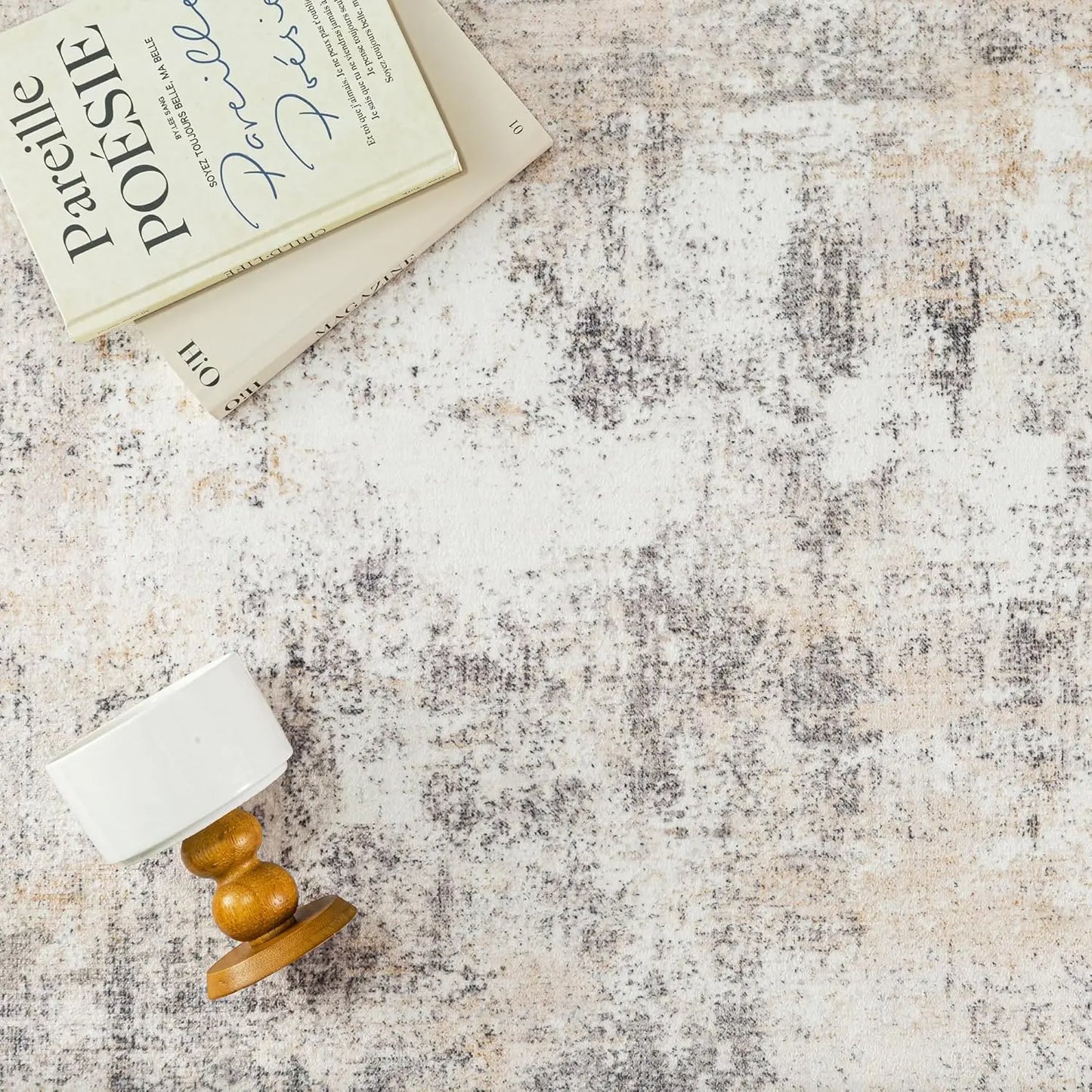 UrbanEase – 10x14 Washable Beige & Grey Abstract Rug