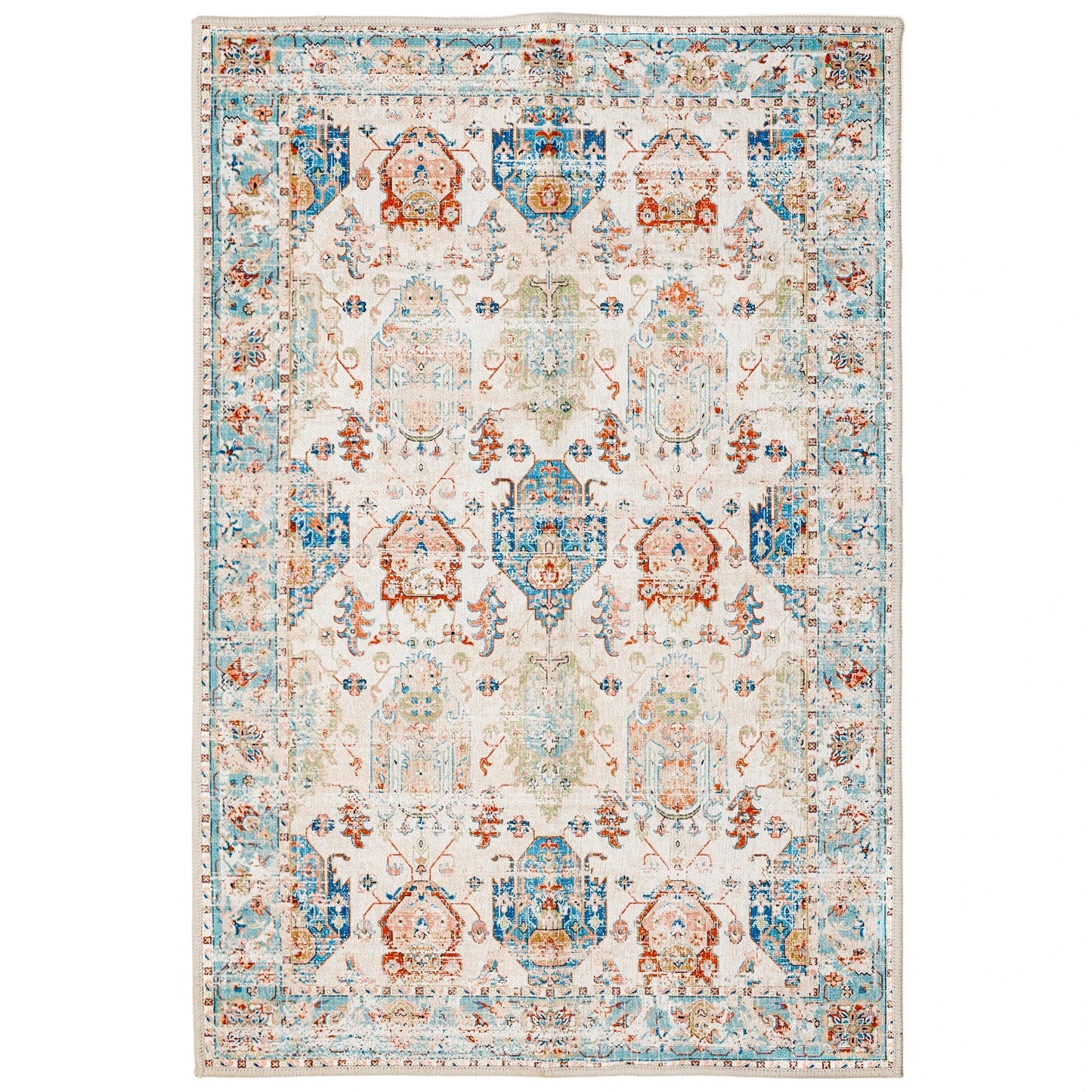 Area Rug Stain Resistant,Boho Vintage Distressed Washable Area Rugs with Non-Slip Rubber Backing,Printed Low-Pile Carpet