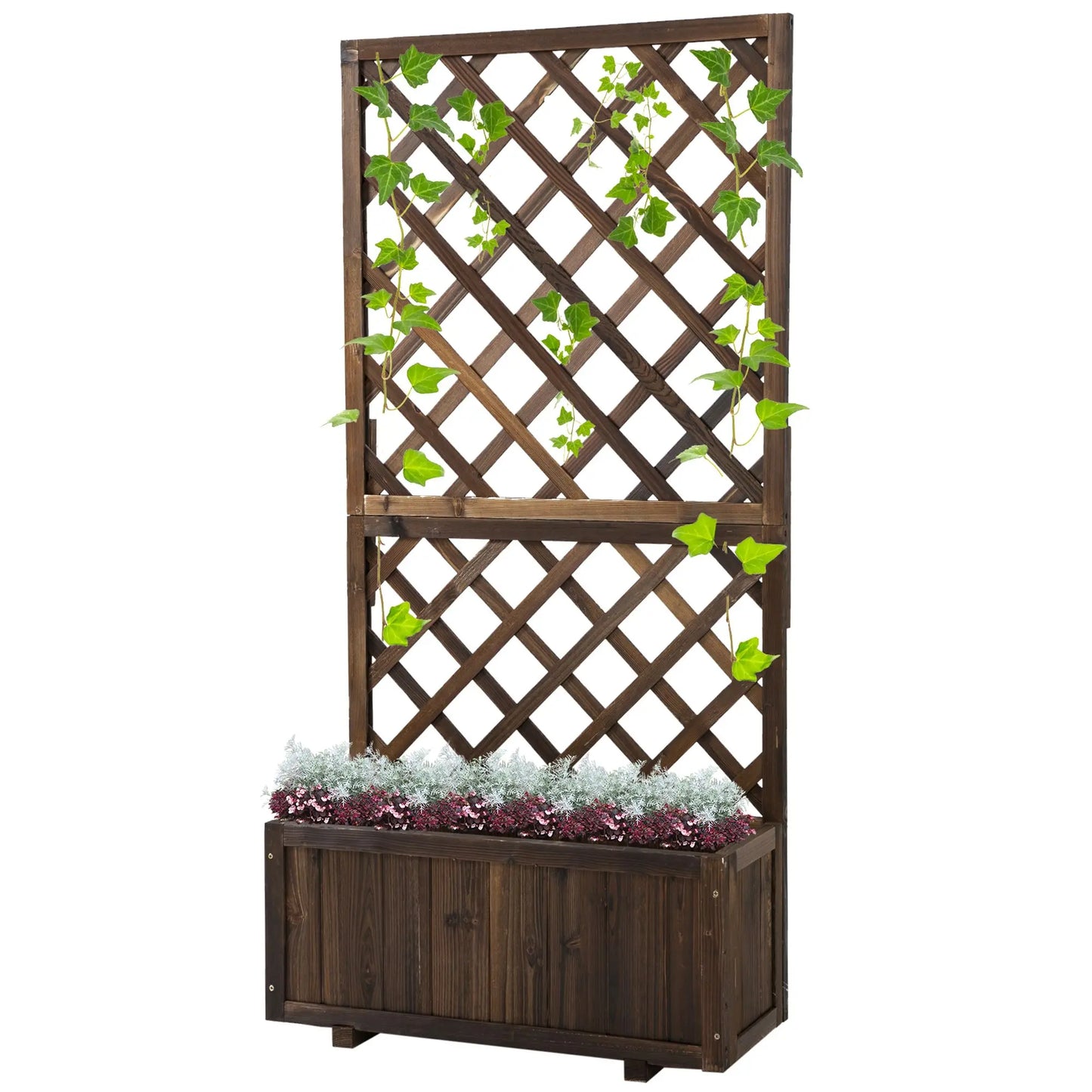 VineBox – Wooden Raised Garden Bed with Trellis (Brown)