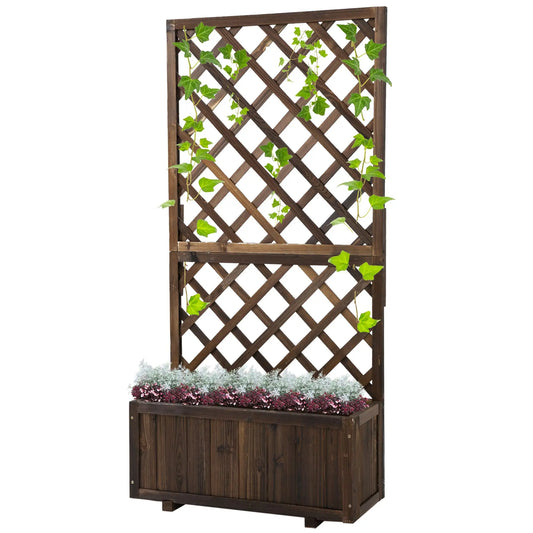 VineBox – Wooden Raised Garden Bed with Trellis (Brown)
