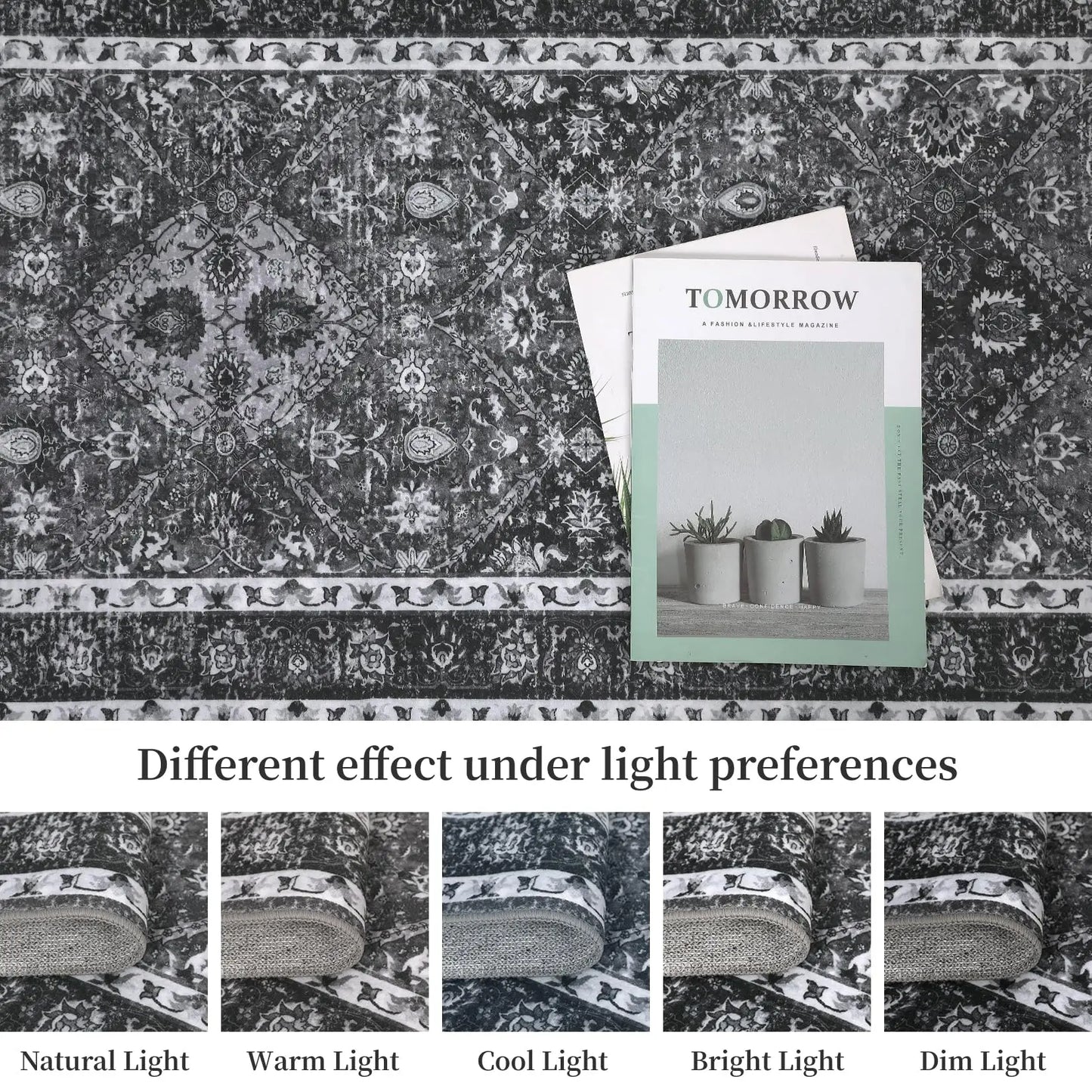 Moroccan Trellis – 8x10 Washable Distressed Grey Rug