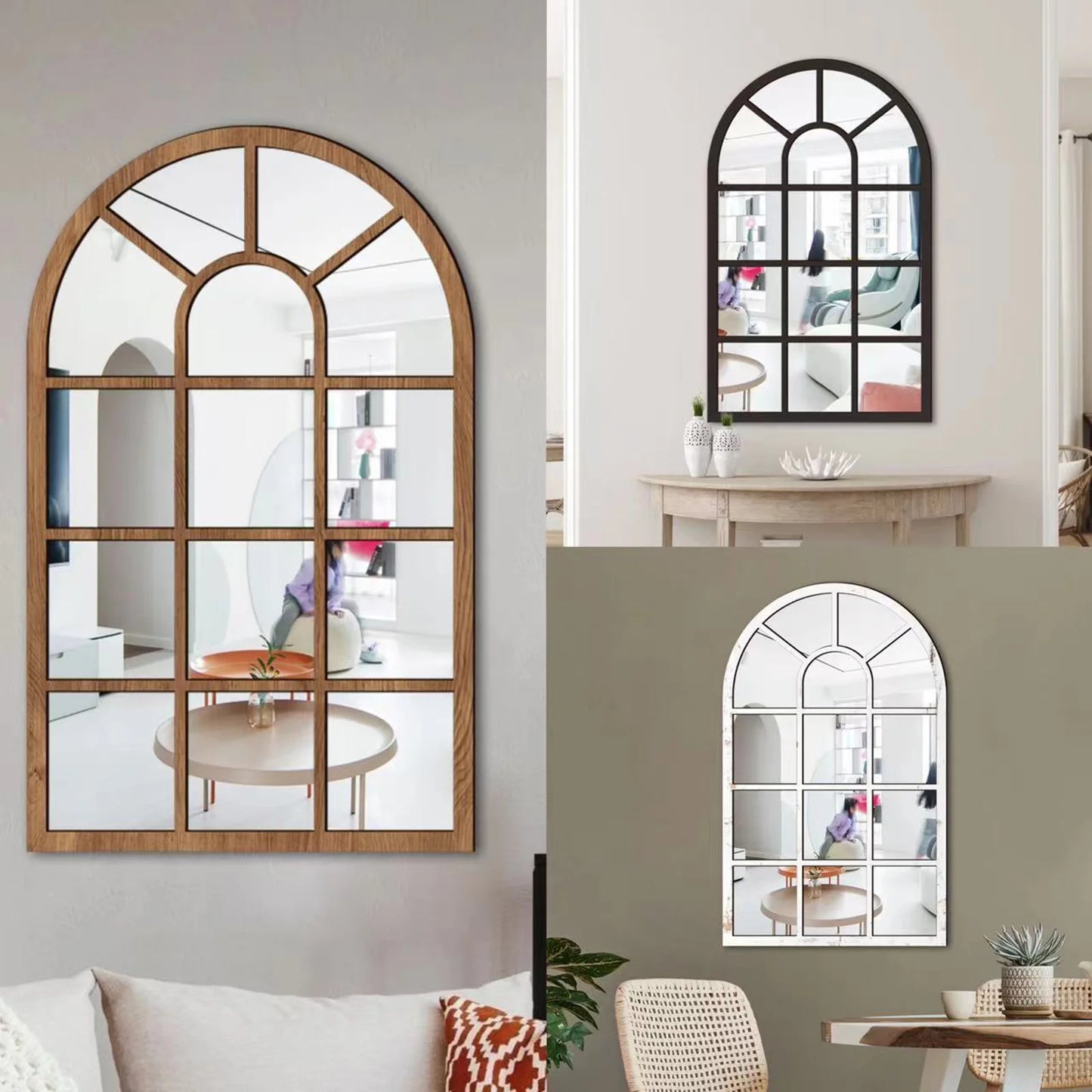 Arched Windowpane Wall Mirror