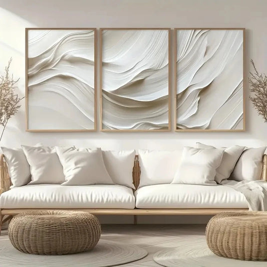 Neutral Beige Wavy Canvas Set (3)