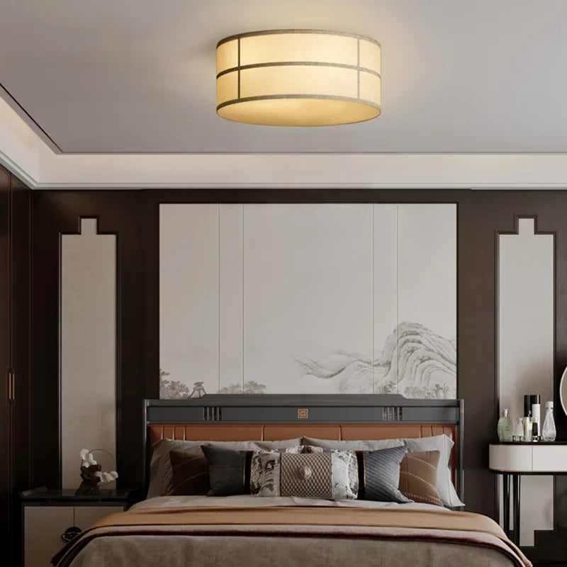 Wabi-Sabi Ivory Cloth Ceiling Light (LED, Round)